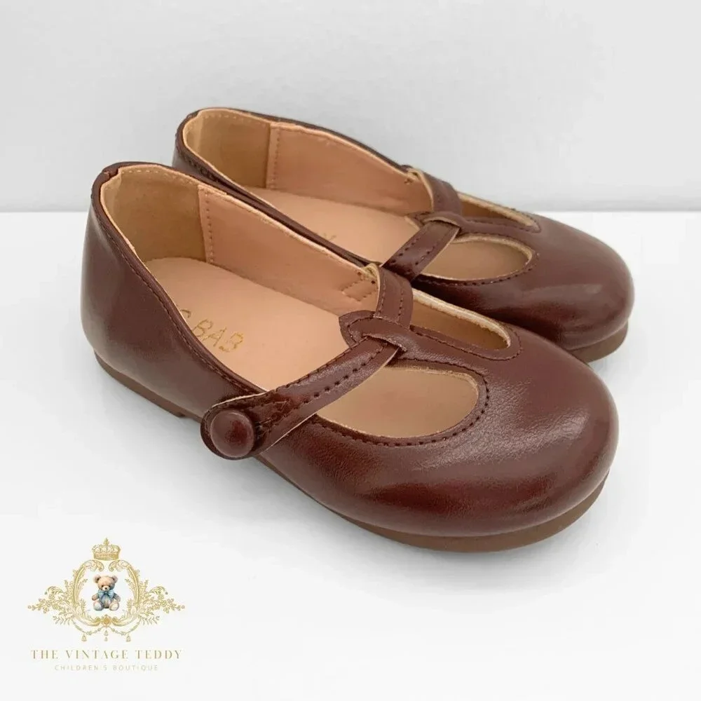 NWT Pretty Girls Mary Jane Flats Vintage Style Children's Shoes Chestnut 8