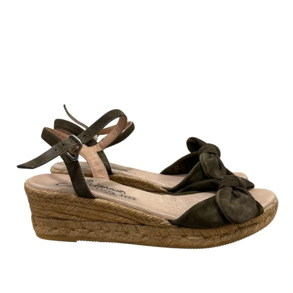 Gaimo Dark Brown Bow Strap Espadrille Wedge Sandals‎ 37/6.5