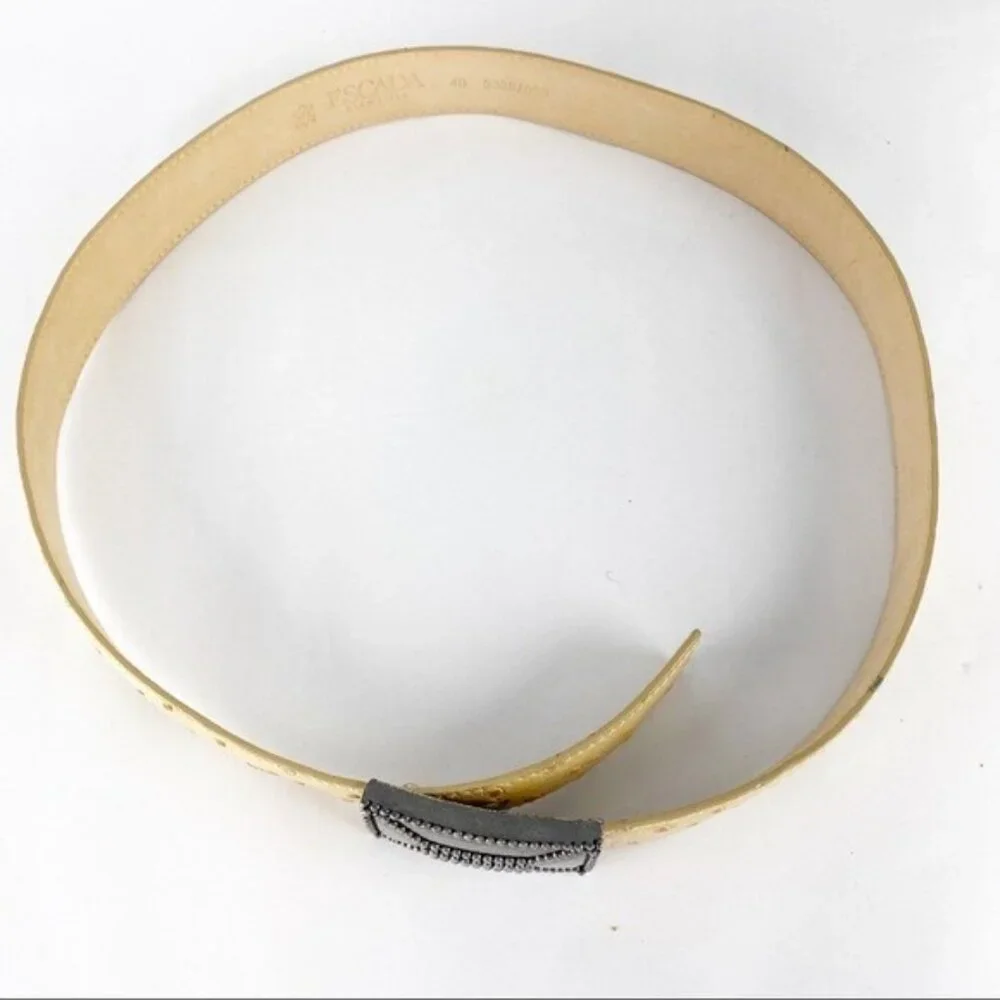Escada‎ Womens Belt Size Small Tan Ostrich Full Quill Leather Rectangular Buckle