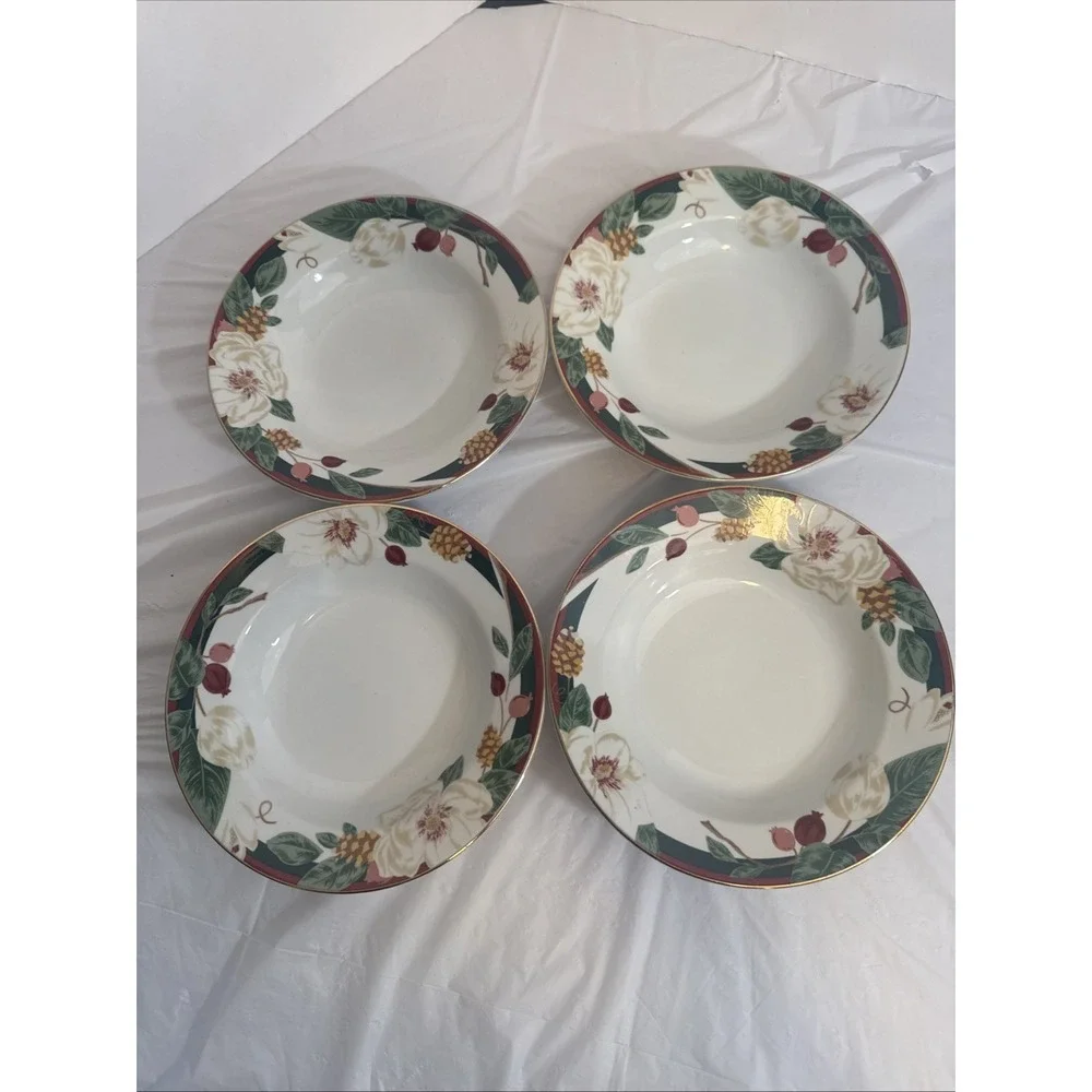 Tianshan Magnolia Set of 4 Rim Soup Pasta Bowls 8