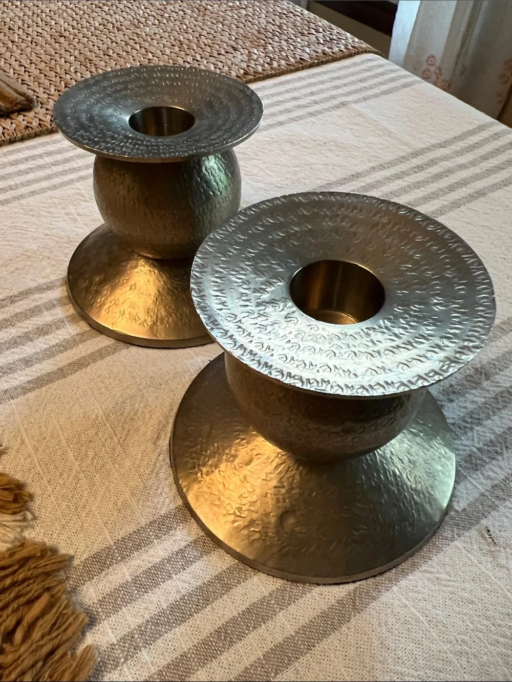 Hammered Candle Holders Rounded Orb Center. Set of 2.