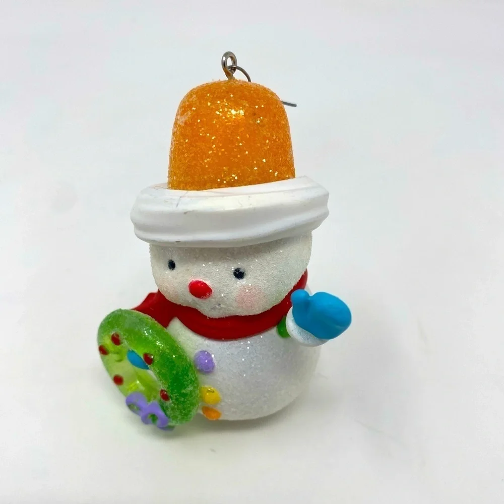 Glittery Snowman Ornament with Orange Hat