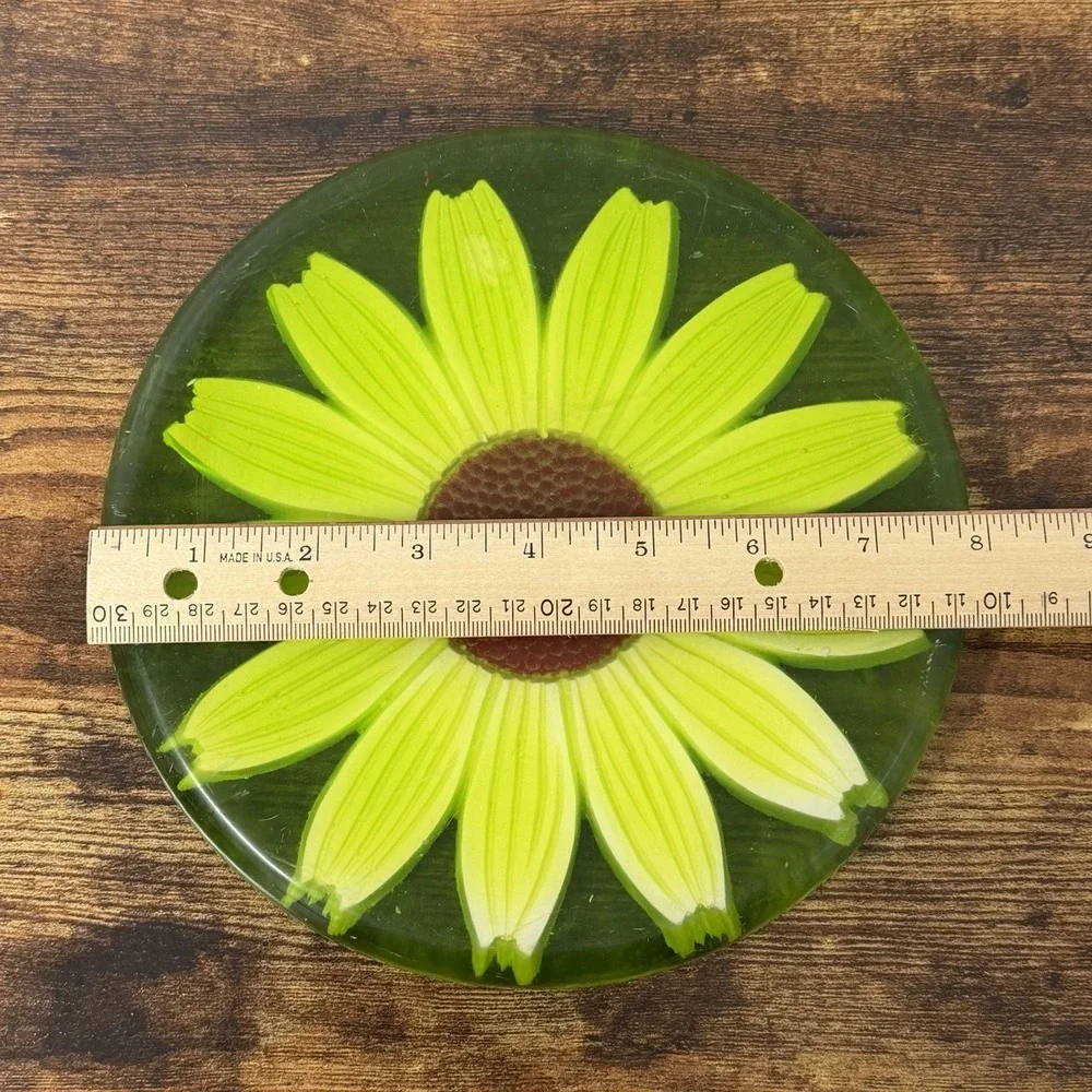 Resin Lucite 1960's Hanging Trivet Hot Plate Green White Daisy Mod Kitschy