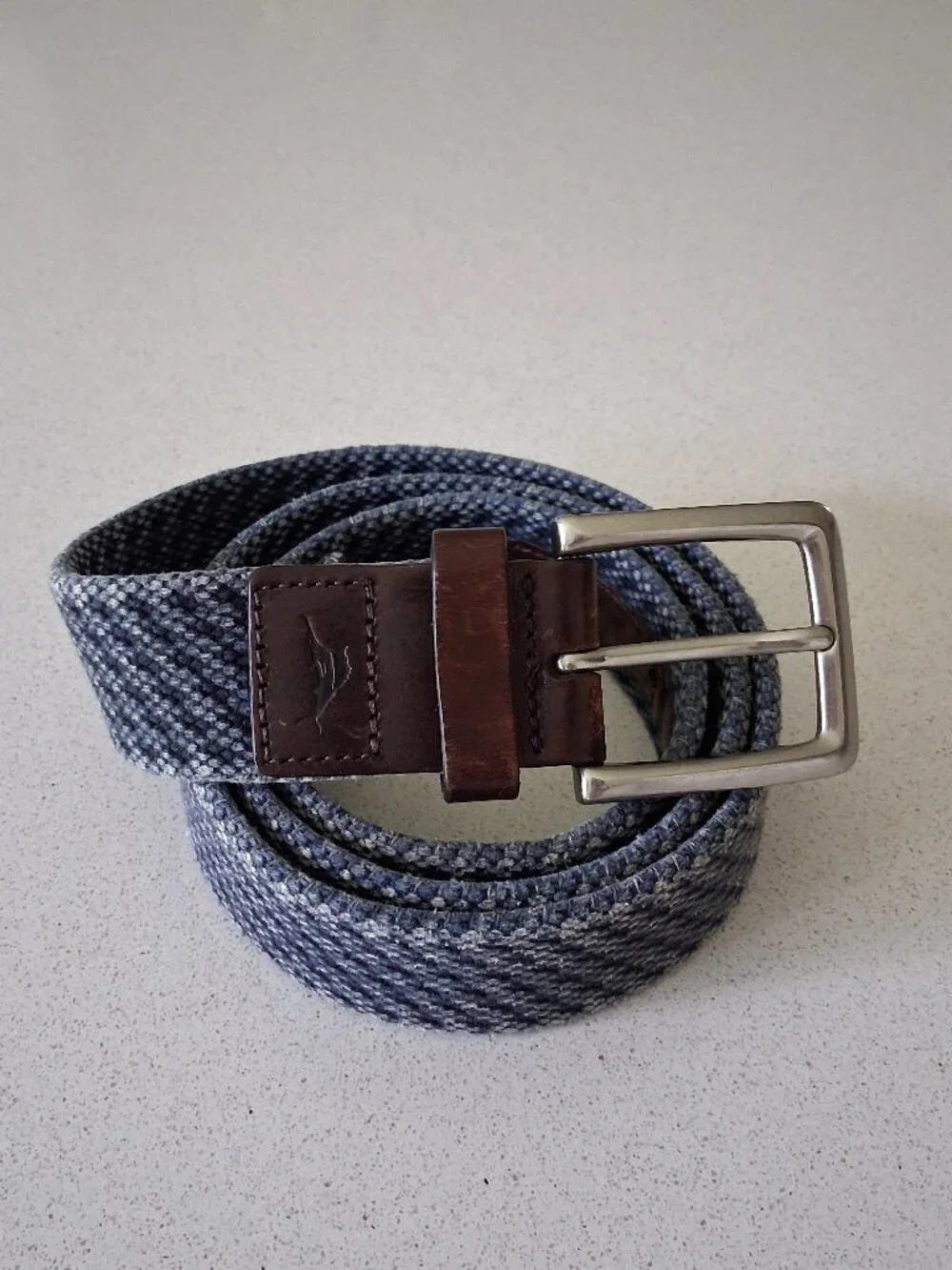 Tommy Bahama Men's Leather Trim Woven Cloth Blue/Black Belt Size 36