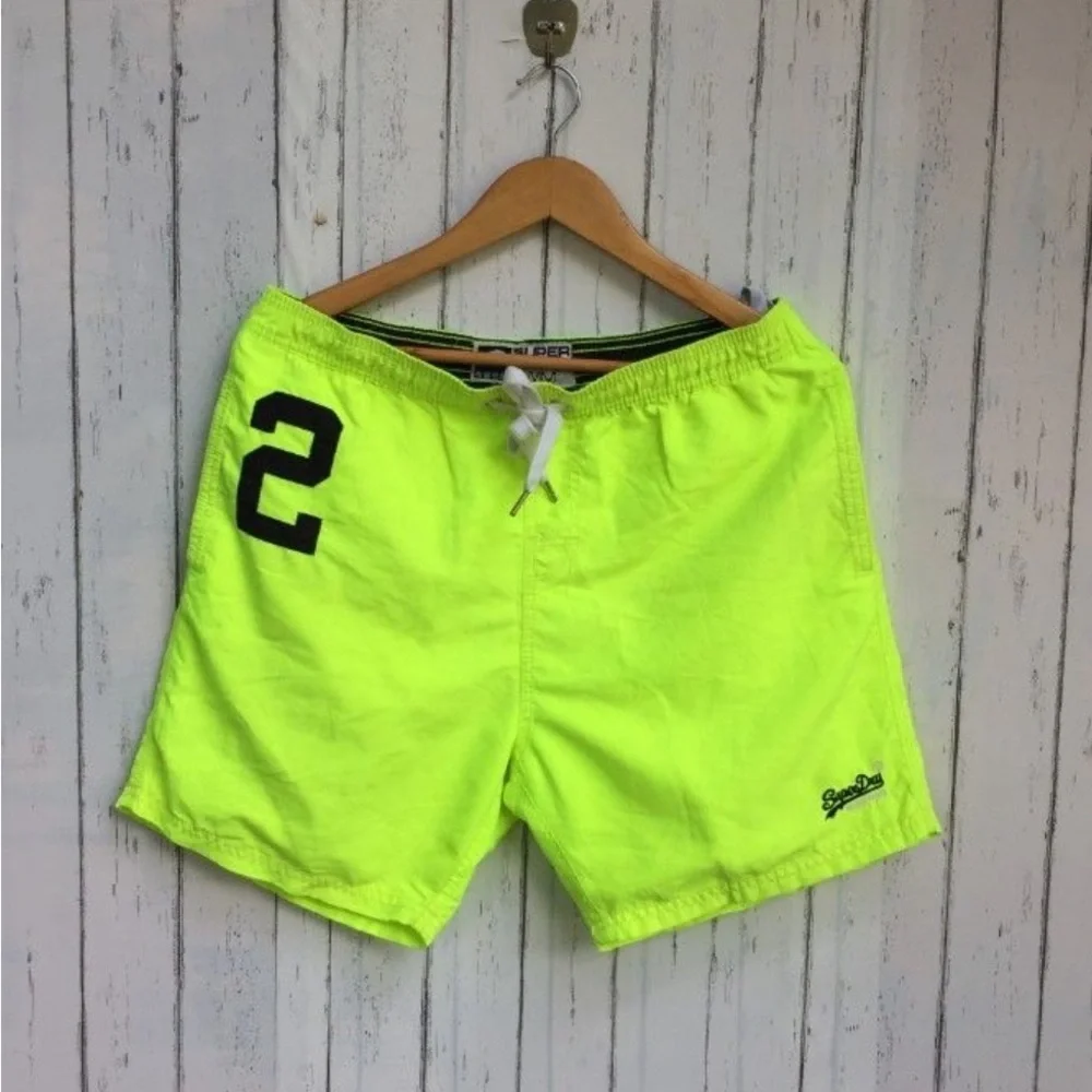 💥 Superdry Neon Swim Trunks Men’s Sz Small |‎ Drawstring Beach Shorts