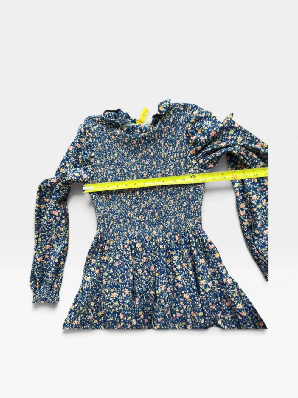 Polo Ralph Lauren Girls XL 16 Navy Floral Smocked Tiered Long-Sleeve Dress