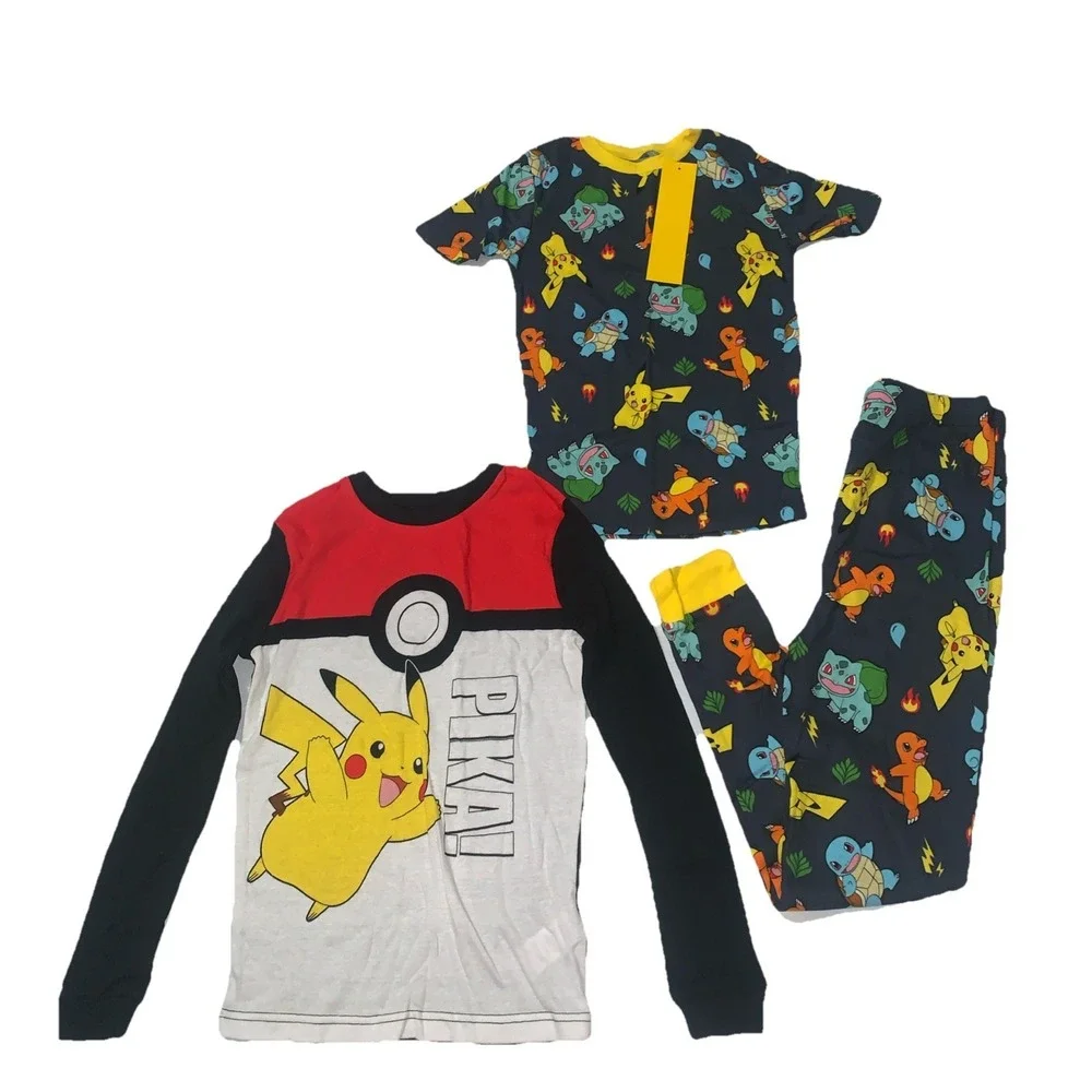Pokemon Boys' 3 Piece Snug-Fit Cotton Pajamas Set Size 10 Short Long‎ Sleeve NEW