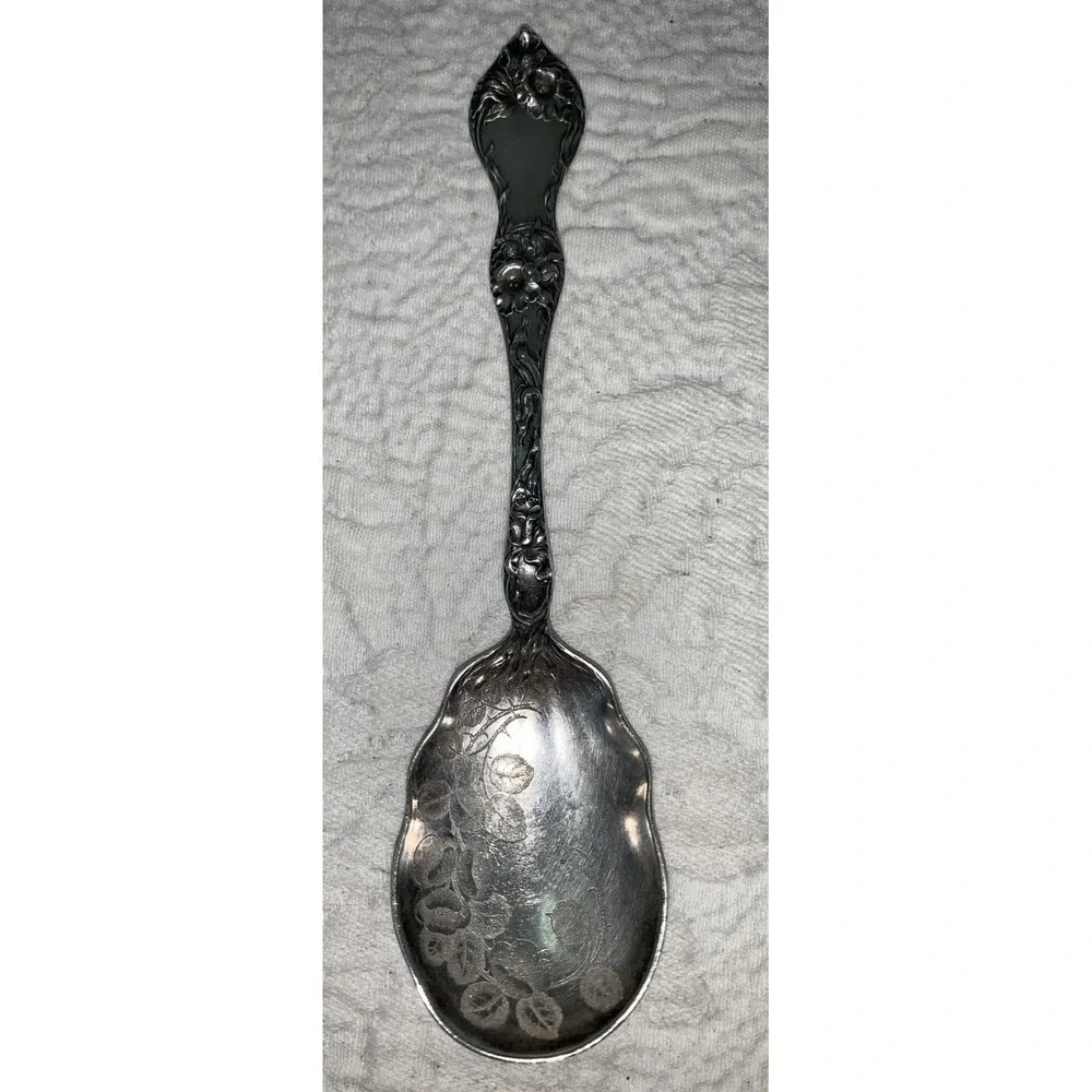 WALLACE NOUVEAU FLORAL STERLING SUGAR SPOON 35g Orchid Ornate Engraved Bowl 6.25