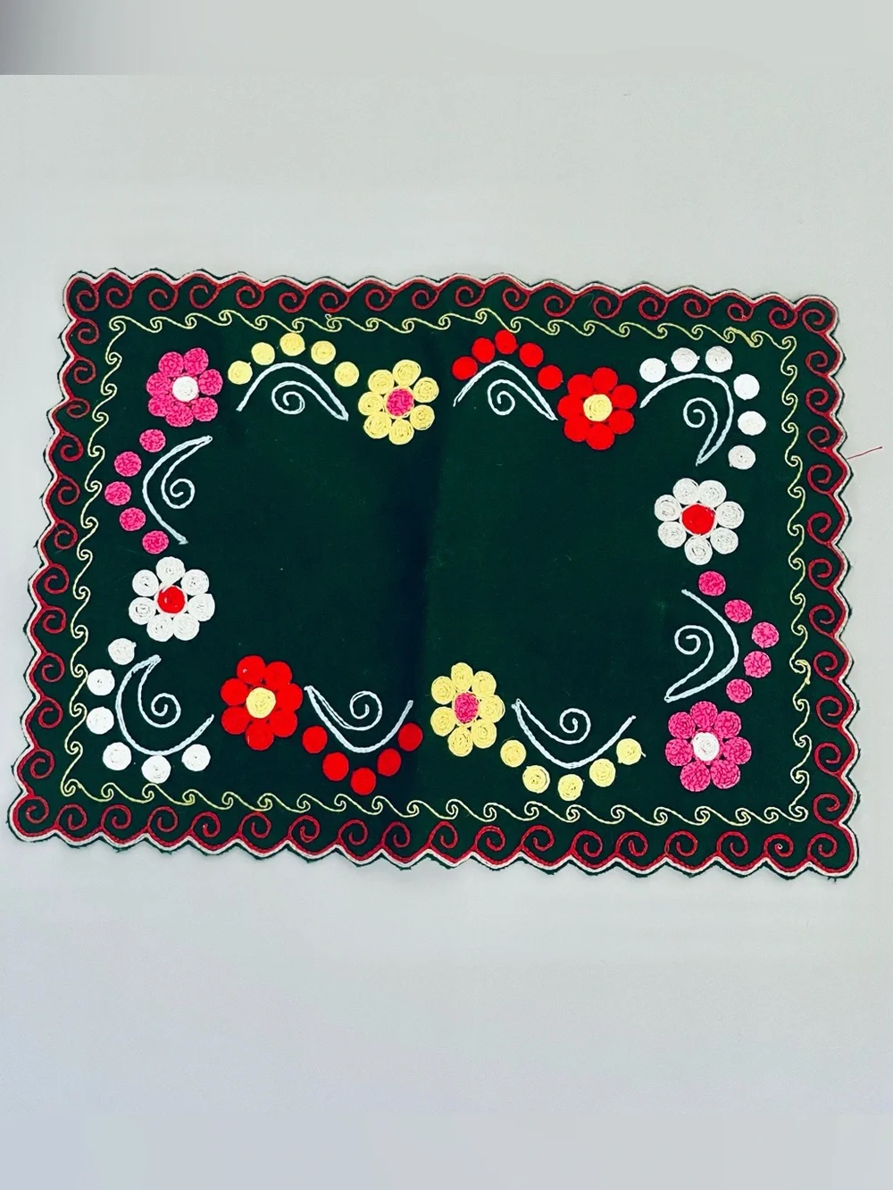 Vintage Mexican Boho multicolor embroidered floral placemat table top cover