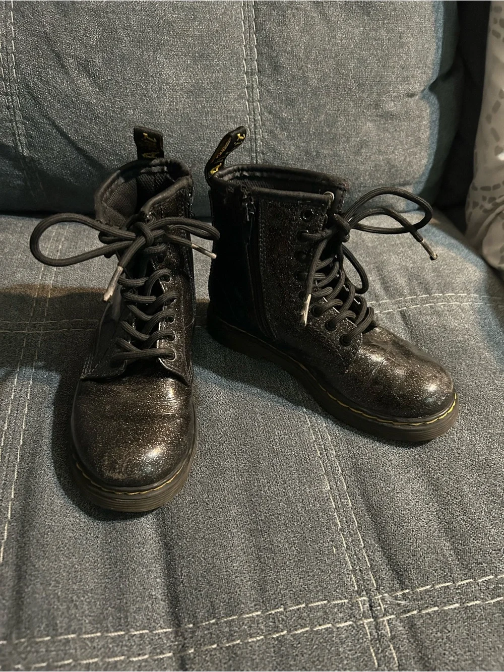Dr. Martens Black Glitter Lace-Up Kids Boots