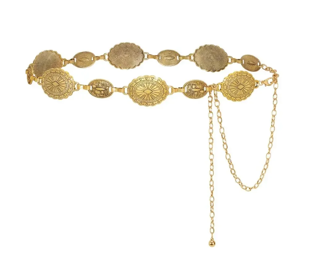 Western Gold Concho Chain Belt Boho Medallion Adjustable
