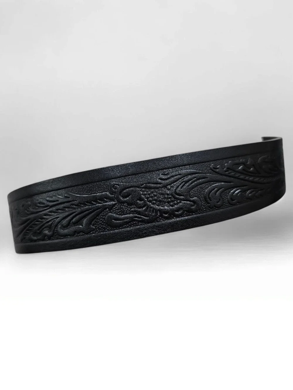 SANGIORGIO Italy Blk Embossed Large Ornate Buckle Western Gothic Leather Belt M
