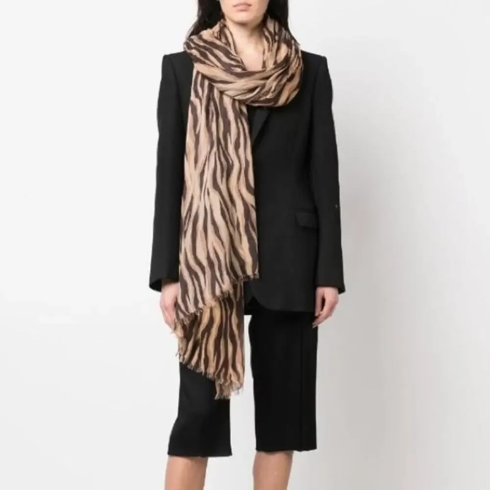 Saint Laurent Scarf Animal Print Striped Brown Modal Cashmere Large Retail‎ $750