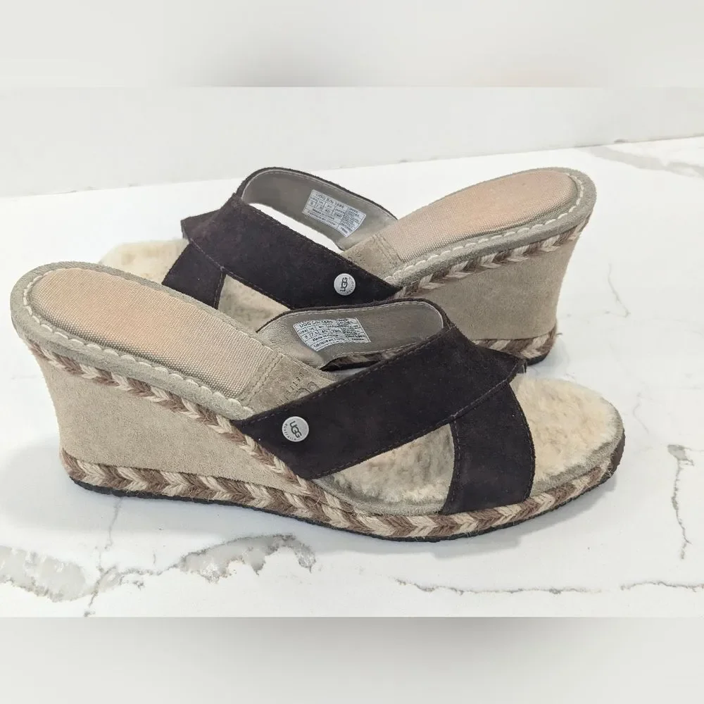 UGG Australia MARGOT Wedge brown  Leather Sheepskin slip on comfort sz 9
