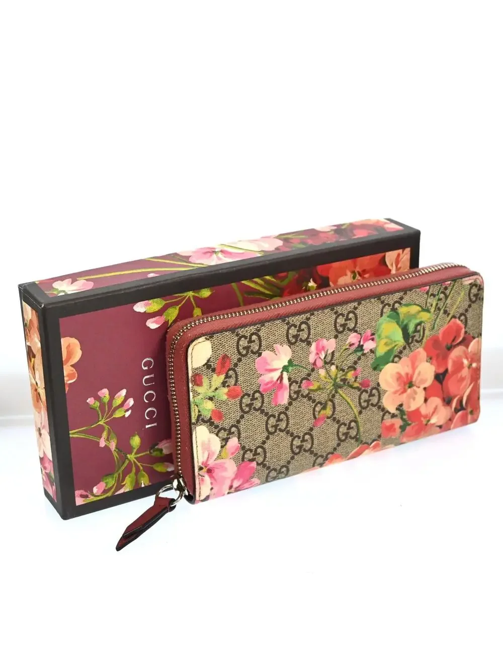 Auth Gucci Blooms Round Zipper Long #198851G34B