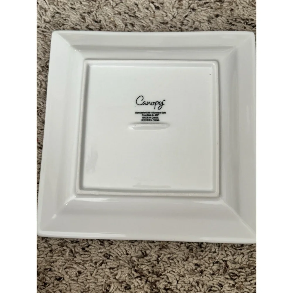 Canopy‎ Square White Dinner Salad Plate Cereal Soup Bowl HEAVY 3 Piece Set