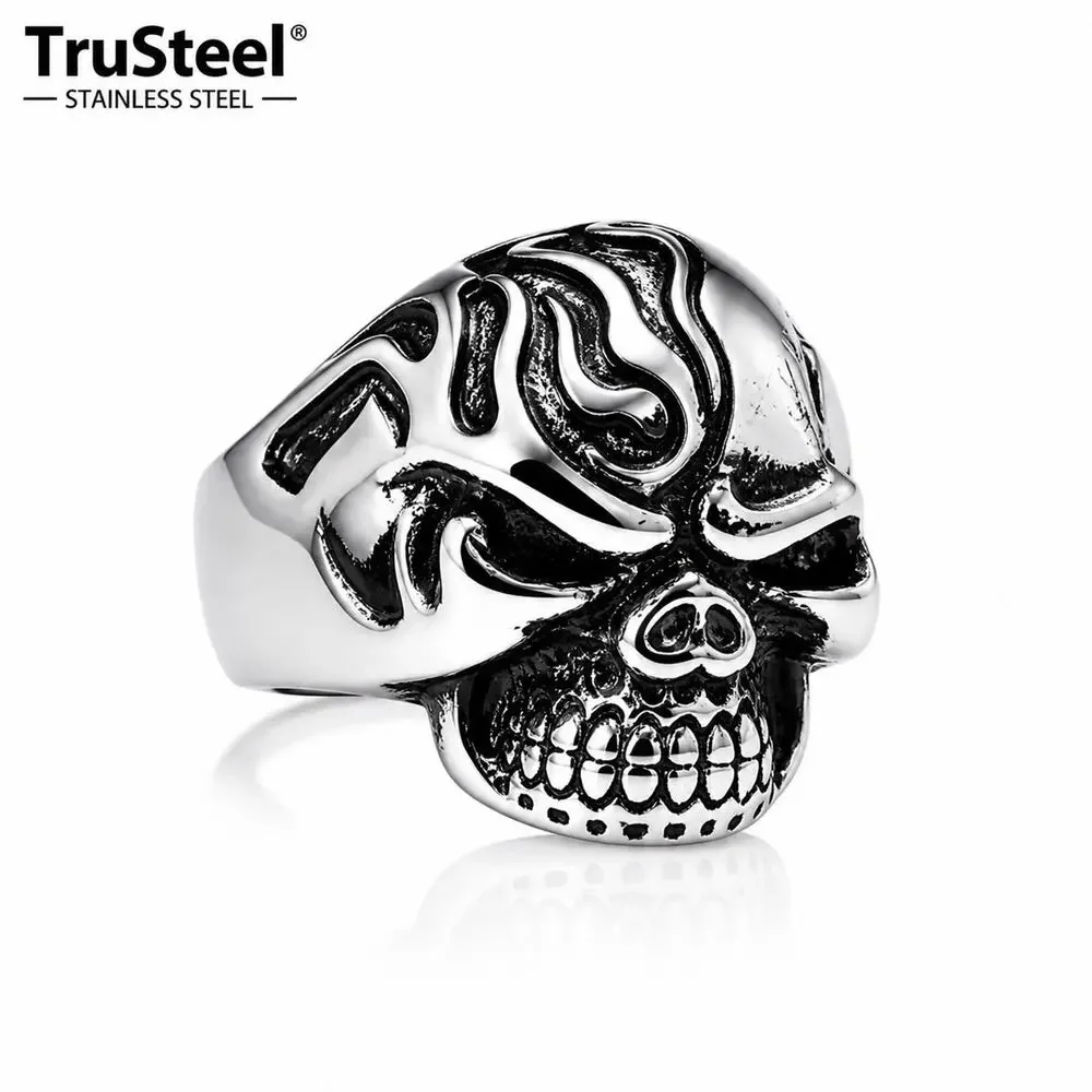 316L stainless‎ steel silver skull biker gothic Hypoallergenic ring size 16