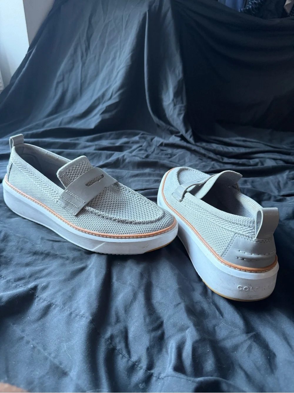 Cole Haan Light Gray Knit Slip-On Loafer with Elevated Sole
