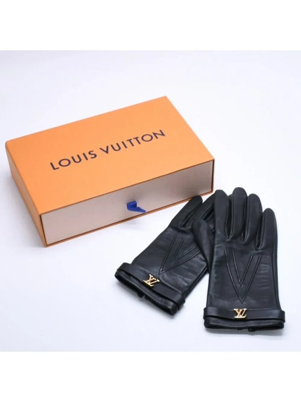Louis Vuitton Gloves Black Lambskin Leather Gold