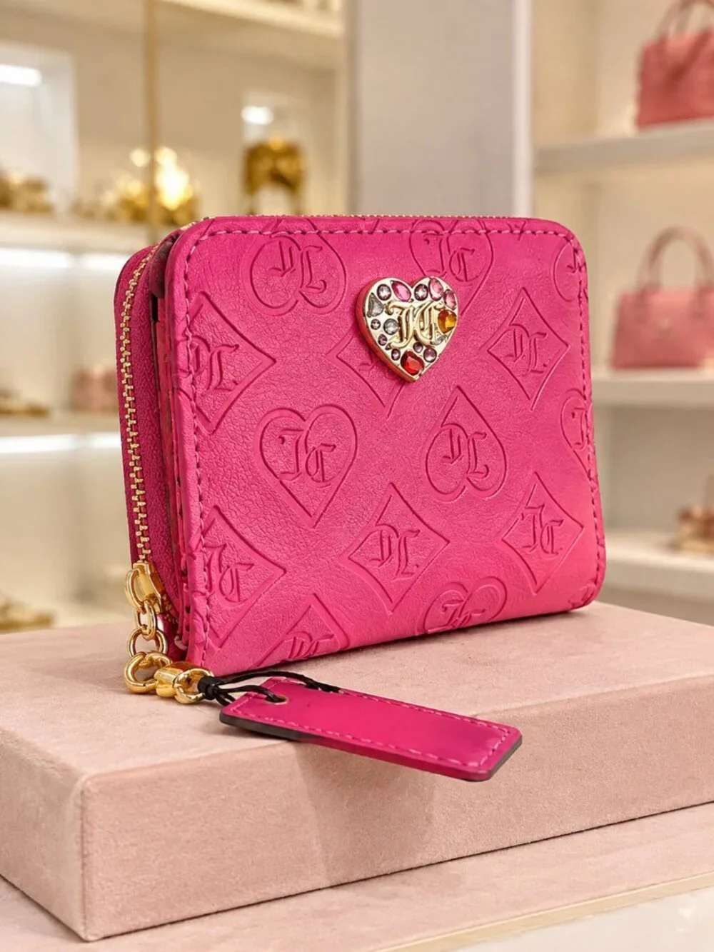 Juicy Couture Glitzed Out Babe Pink Jeweled Heart Wallet NWT
