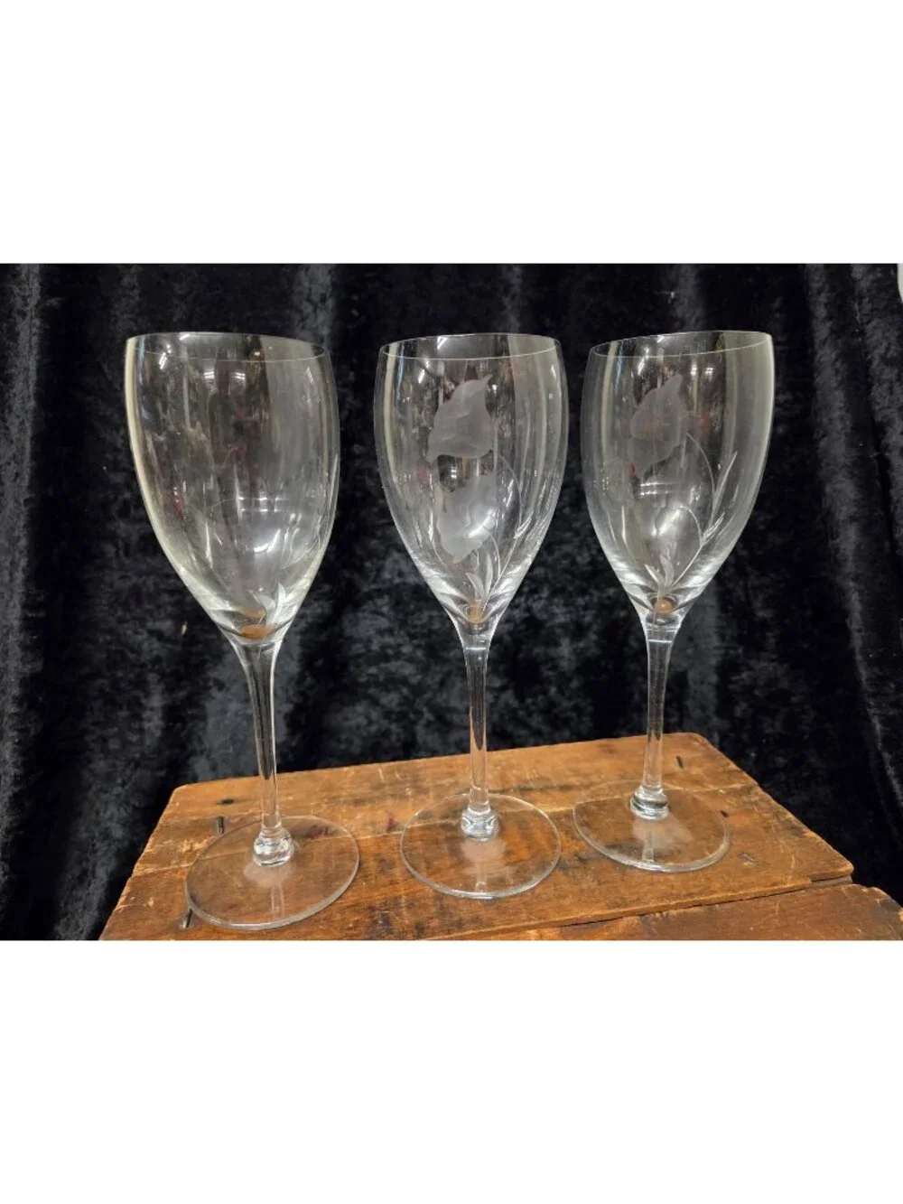 3 Clear Etched Tulip Floral Crystal Wine 8