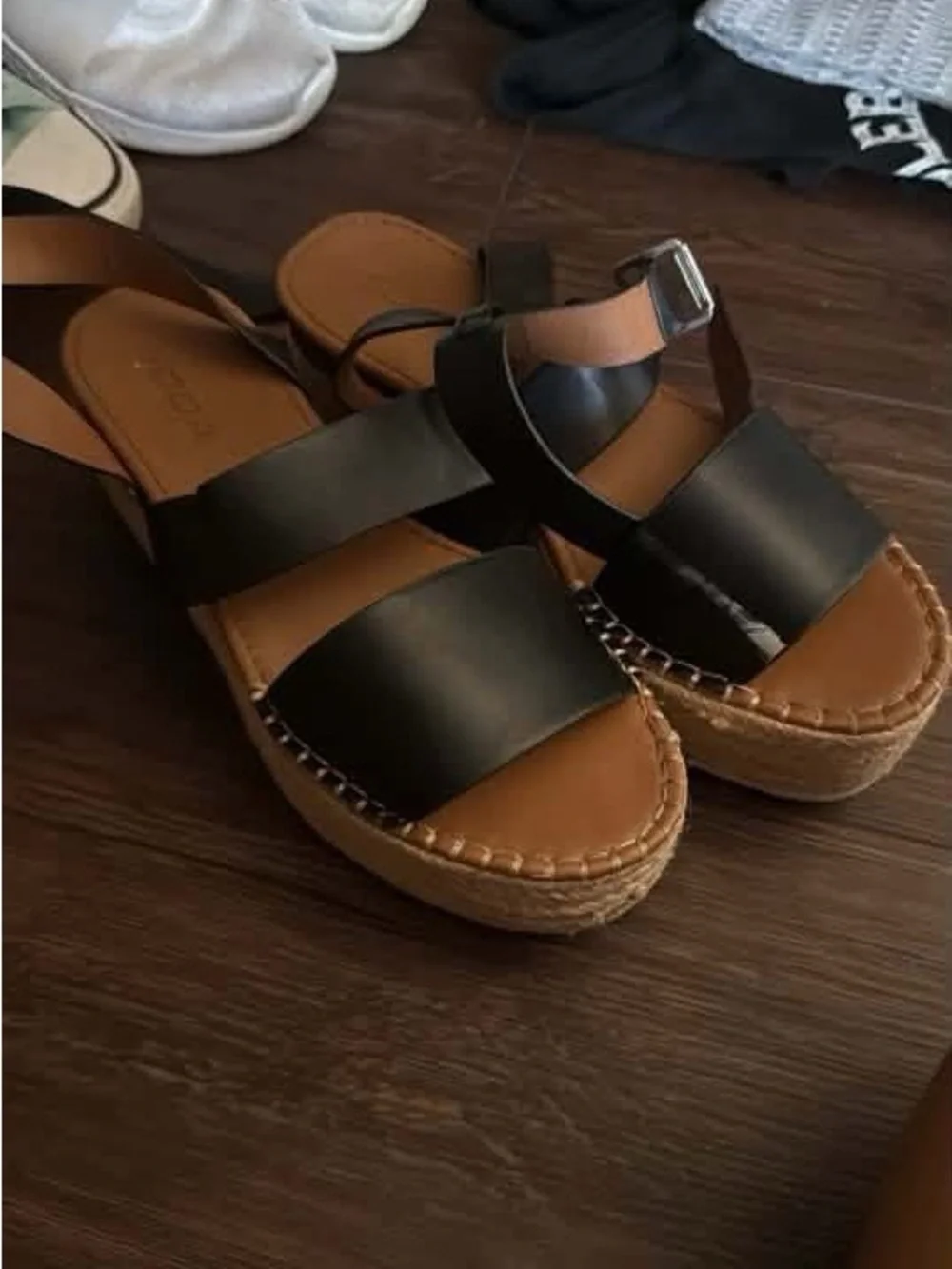 SODA Women's Black Leather Platform Sandals - Comfort Espadrille Style