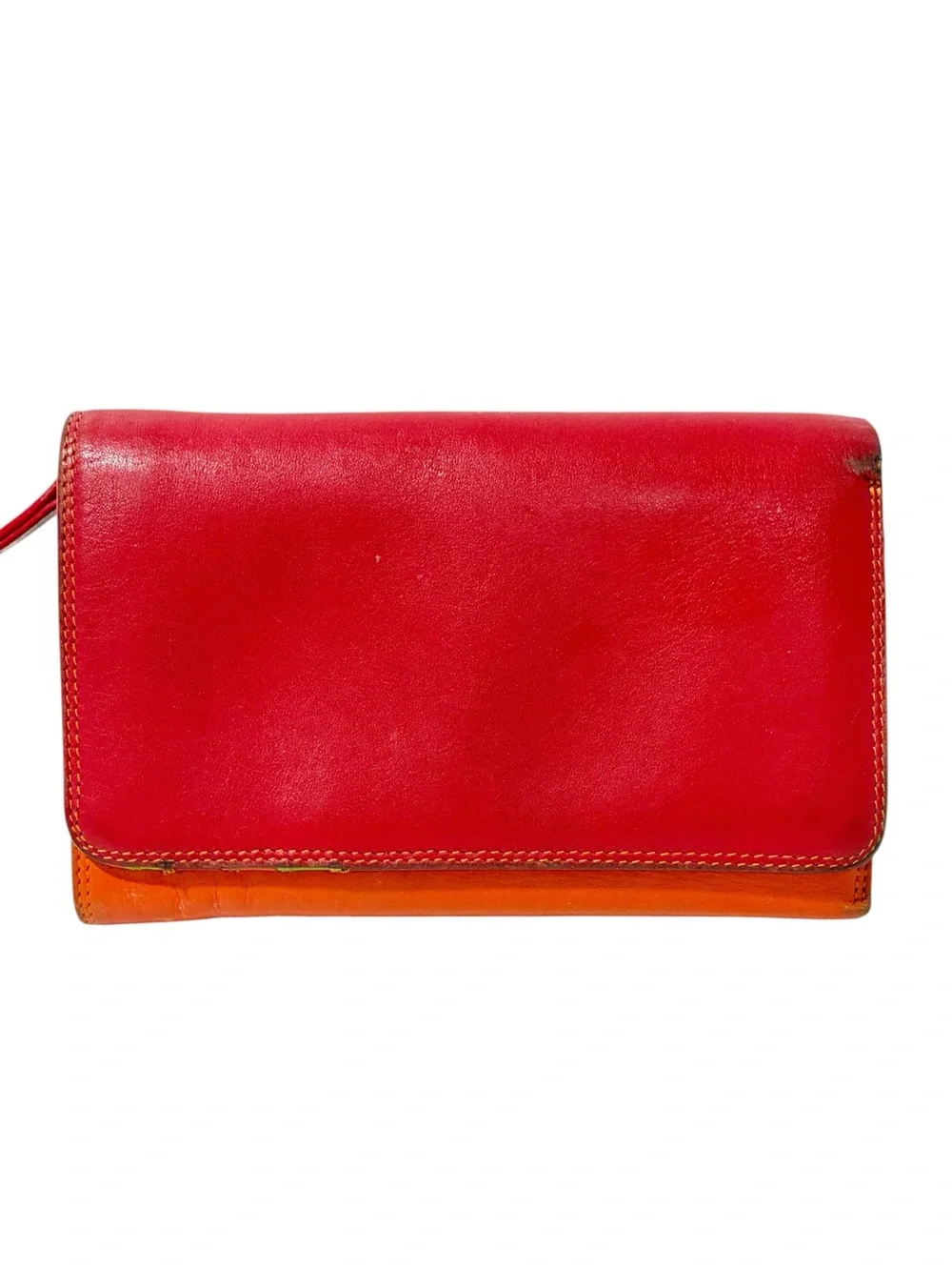 mywalit RED ORANGE GENUINE LEATHER ID CARD COIN HOLDER BILL BIFOLD WALLET PURSE