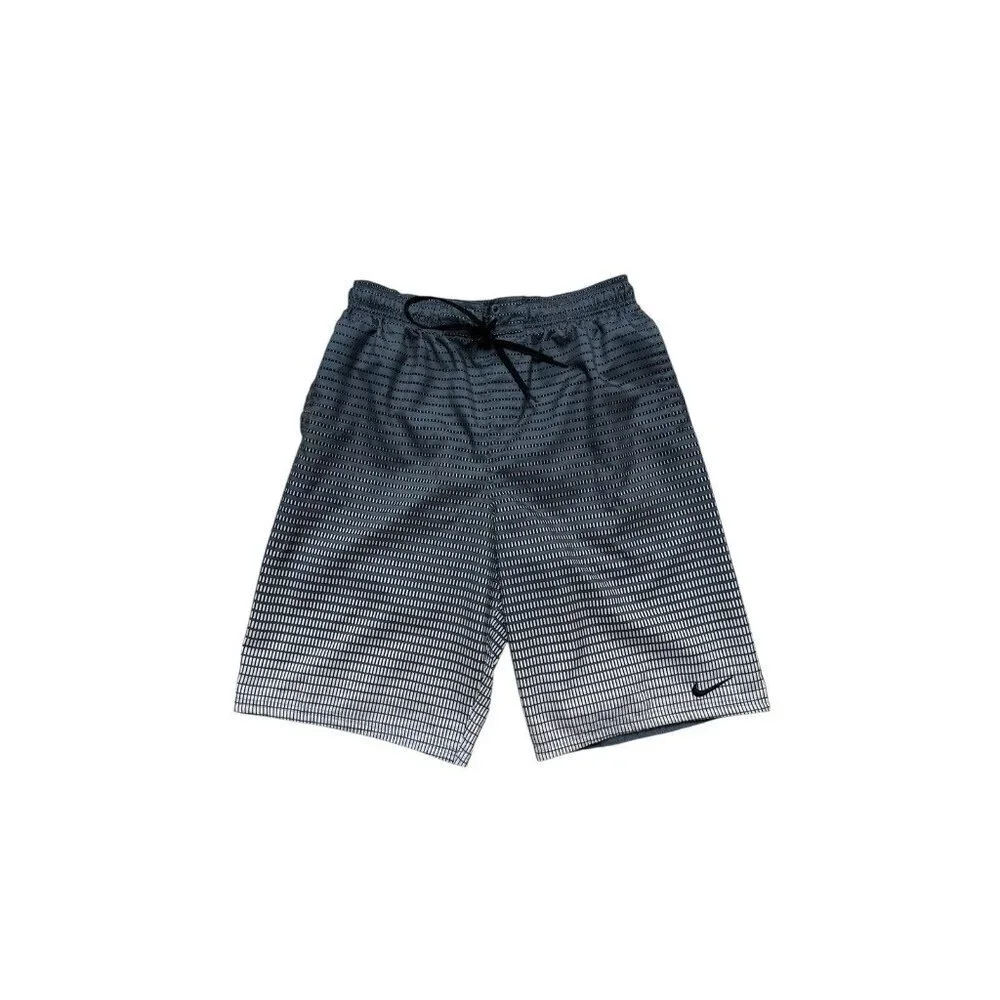 Nike Swim Trunks Mens Medium Black Gray Grid 10” Inseam