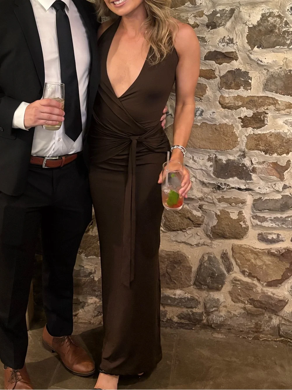 Brown Wrap-Style Evening dress - superdown xs
