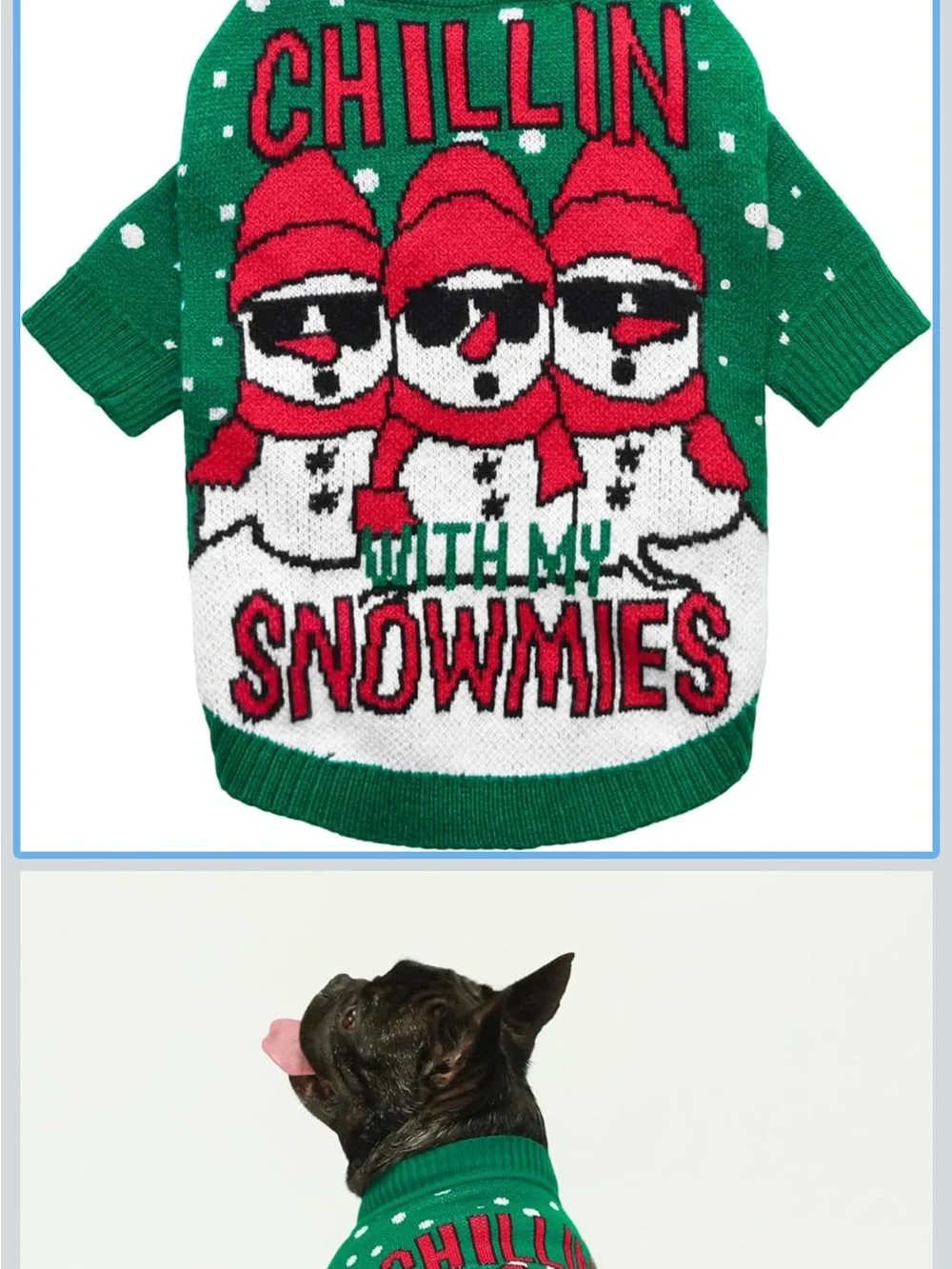 NWT Green 'Chillin With My Snowmies' Dog Sweater size M