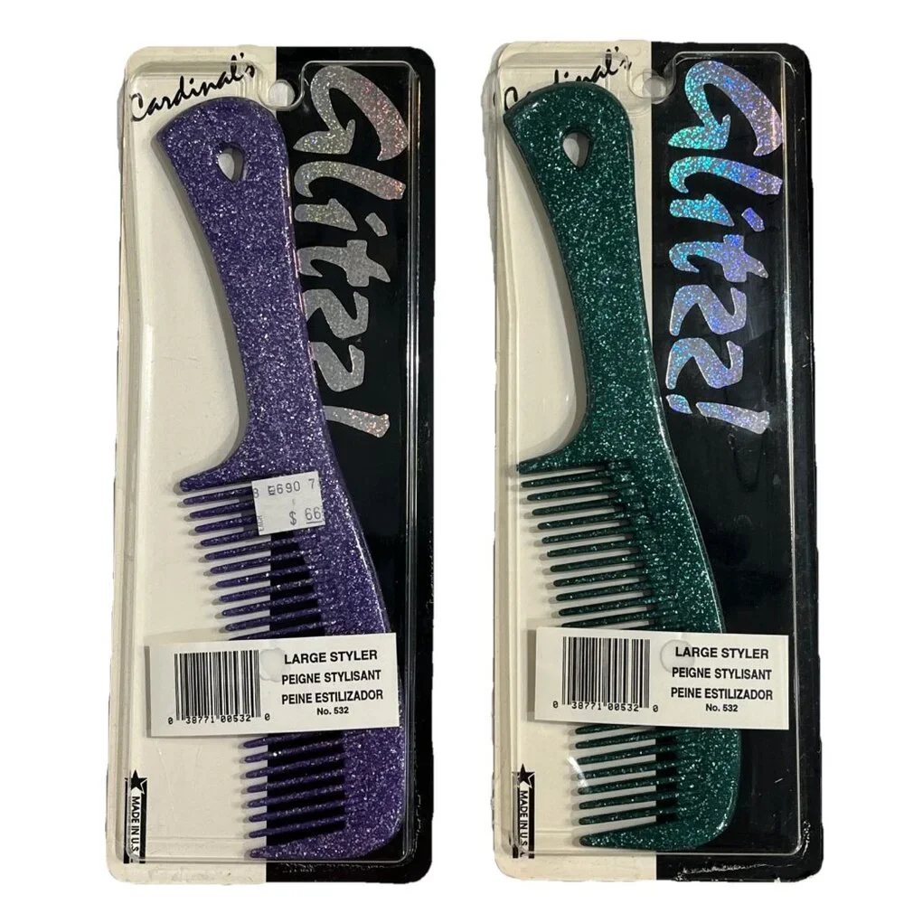 Vintage Cardinal Glittz Combs Large Stylisant #532 Glitter Purple Green Set Of 2