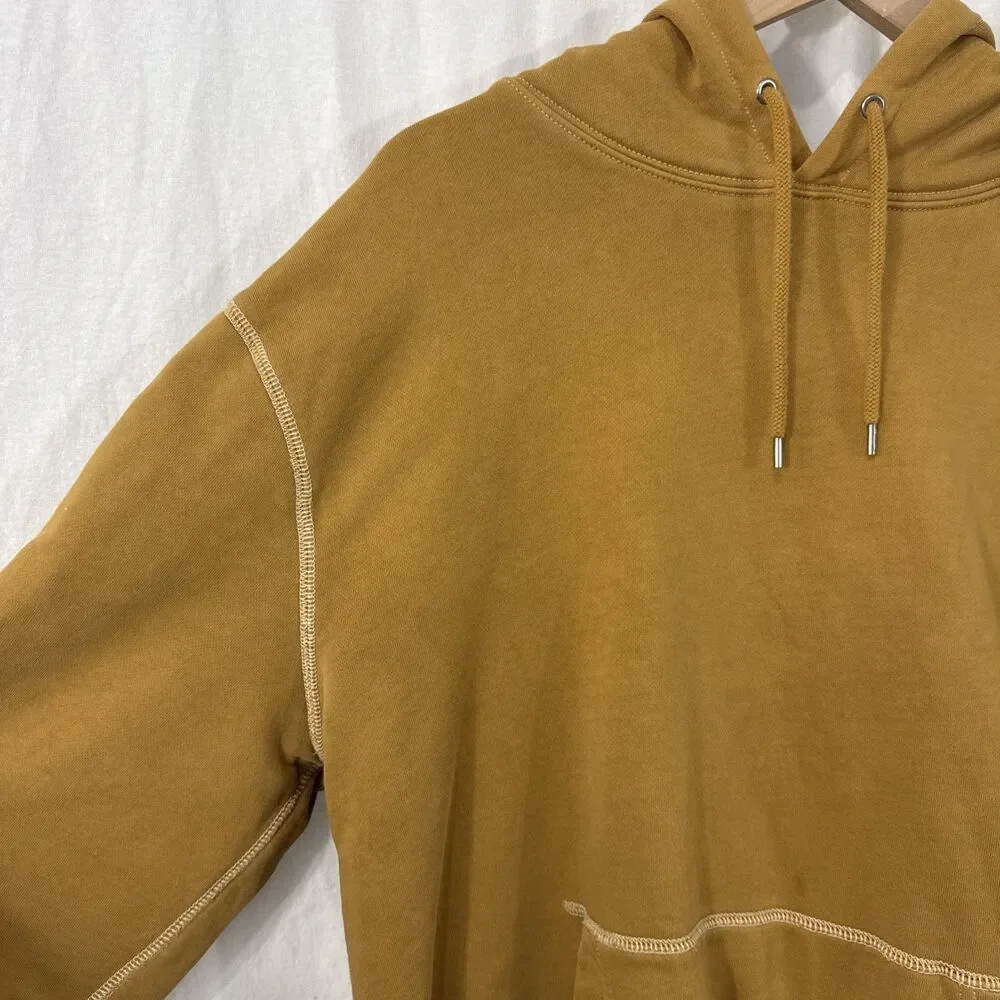 J. Crew Garment Dyed Waffle Lined French Terry Golden Yellow Hoodie Mens L *READ