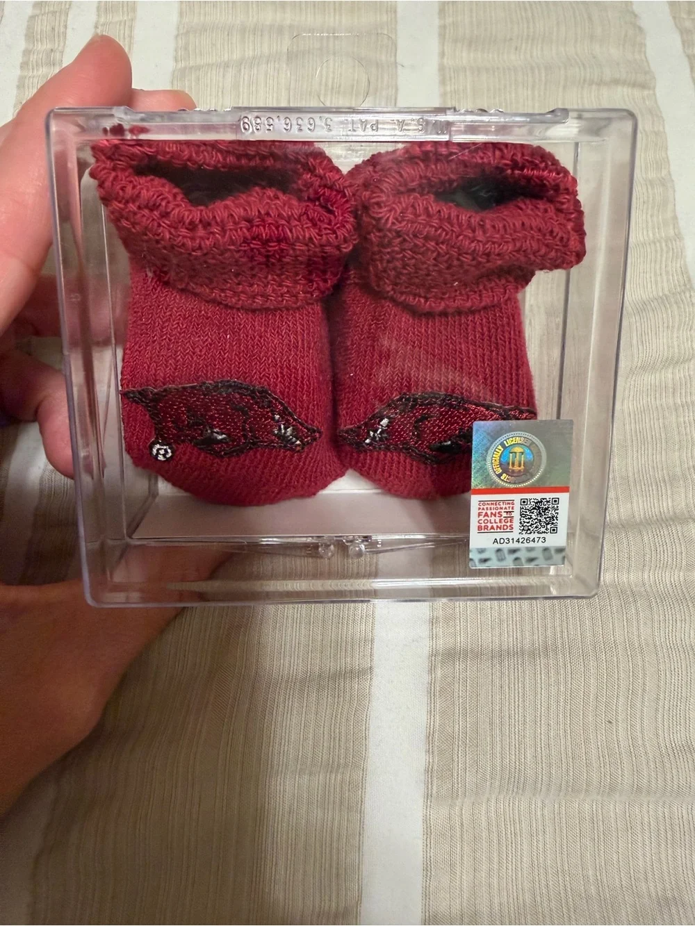 Infant Red Razorback Embroidered Booties