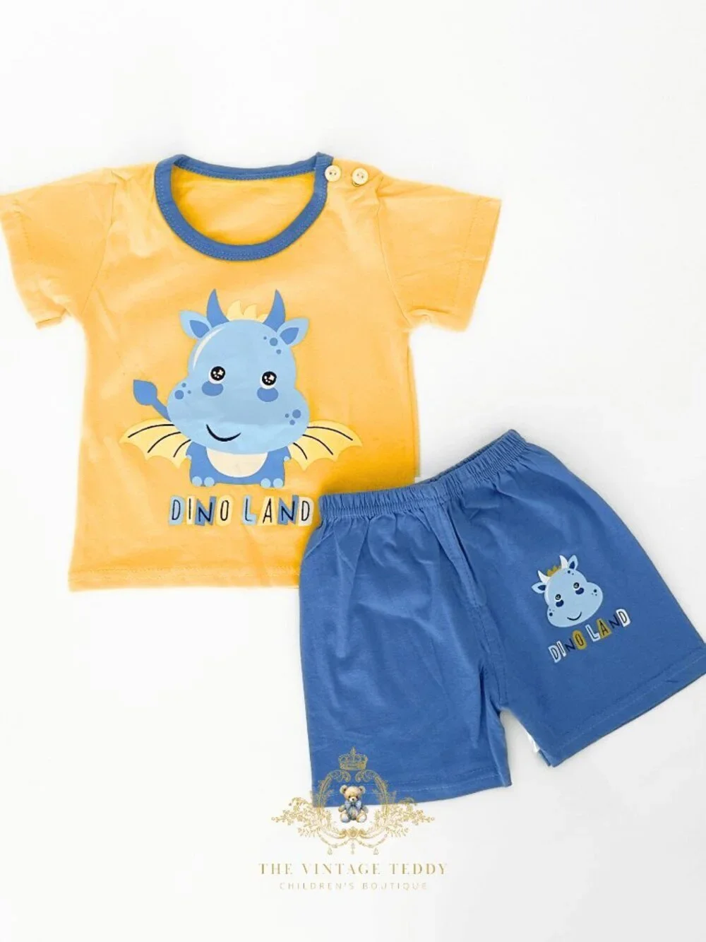NWT Cute Boys Matching Set Kids T-shirt & Shorts 2-Piece 100% Cotton Dinoland 3T