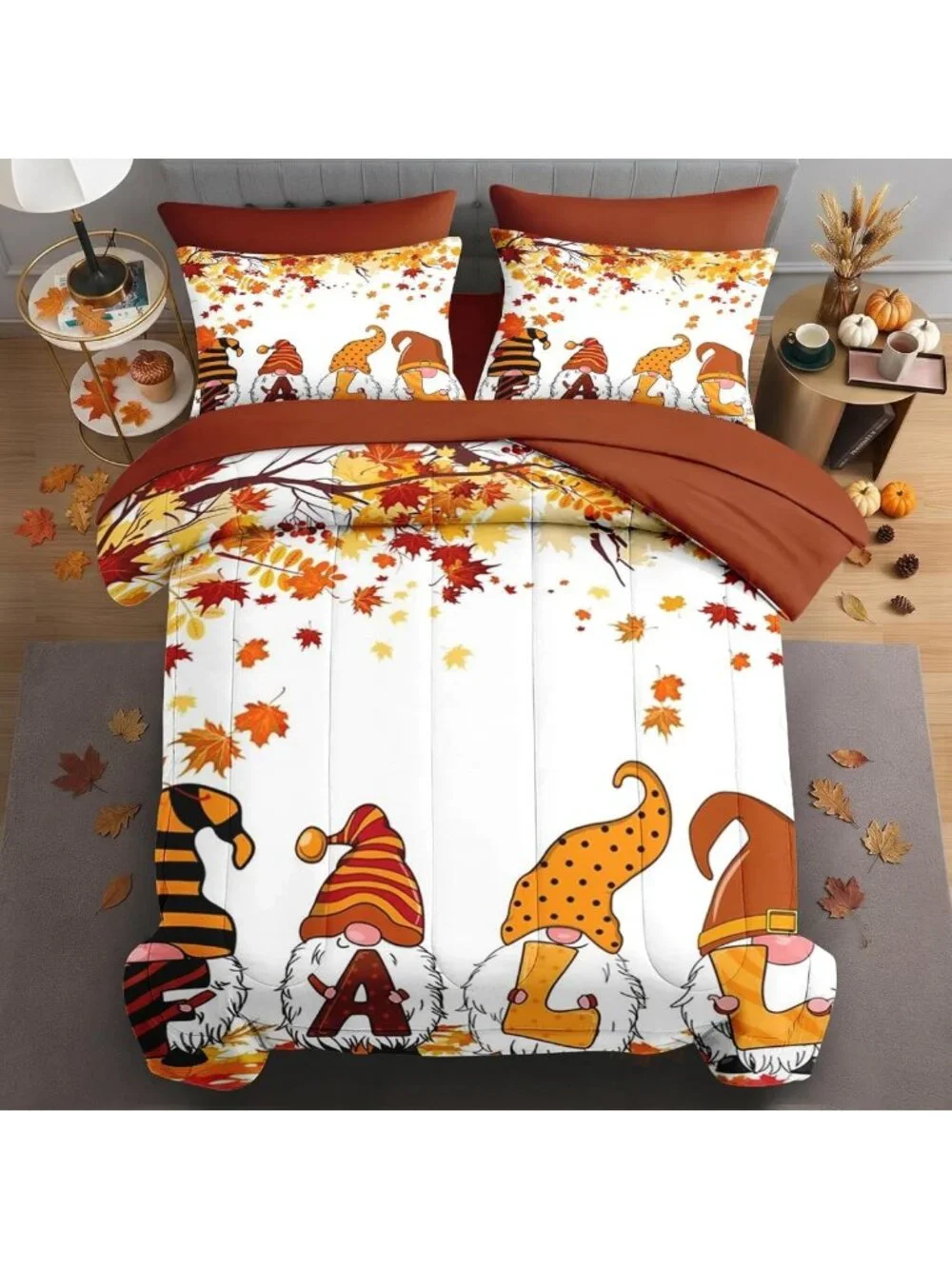 Cozy 7-Piece King Fall Comforter Set with Sheets - Vibrant Orange Bedding