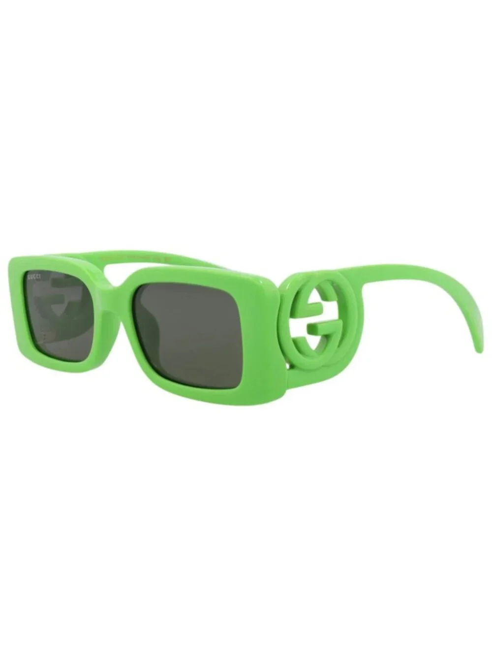New Gucci Women's Sunglasses Square Rectangle Injection Frame Green Green Grey