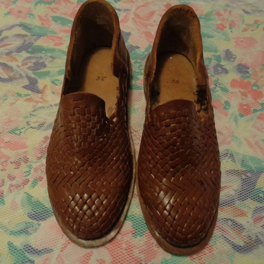 MEXICANA MENS LEATHER WOVEN HAND MADE SHOES 28/ 9.5