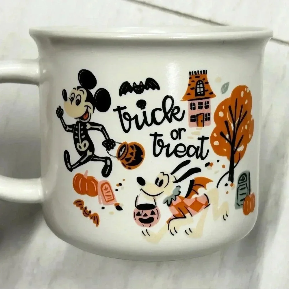 NWOT Lot of 2  Disney Mickey Mouse & Pluto Trick or Treat Mug 8 oz White, Orange