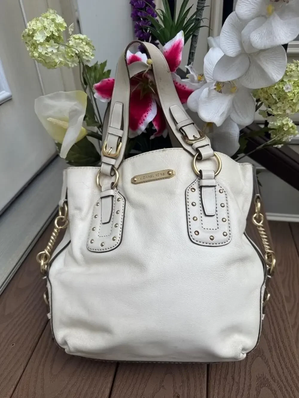 MICHAEL MICHAEL KORS Studded Leather Satchel TOTE BAG (PU150