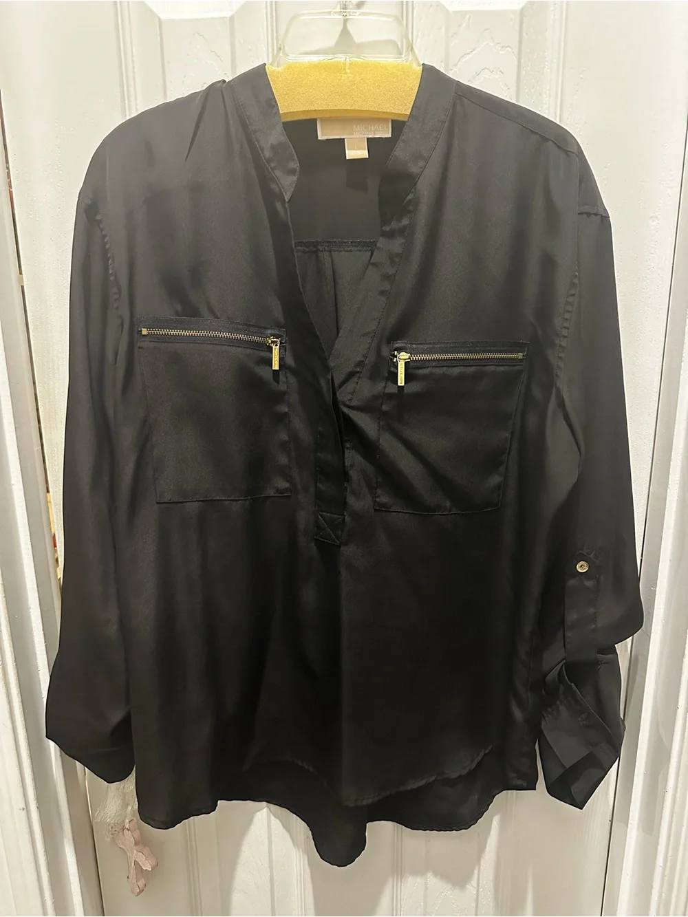 Michael Kors Women’s black shirt with gold zipper detailing
