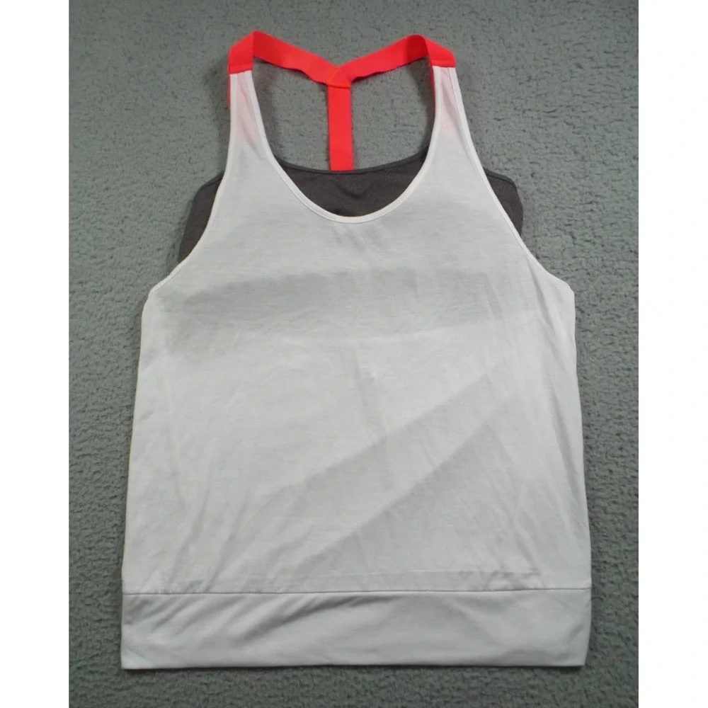 Alo Yoga Top Womens Size Large White Gray‎ Current Tank Built-In Bra Stretch NWT