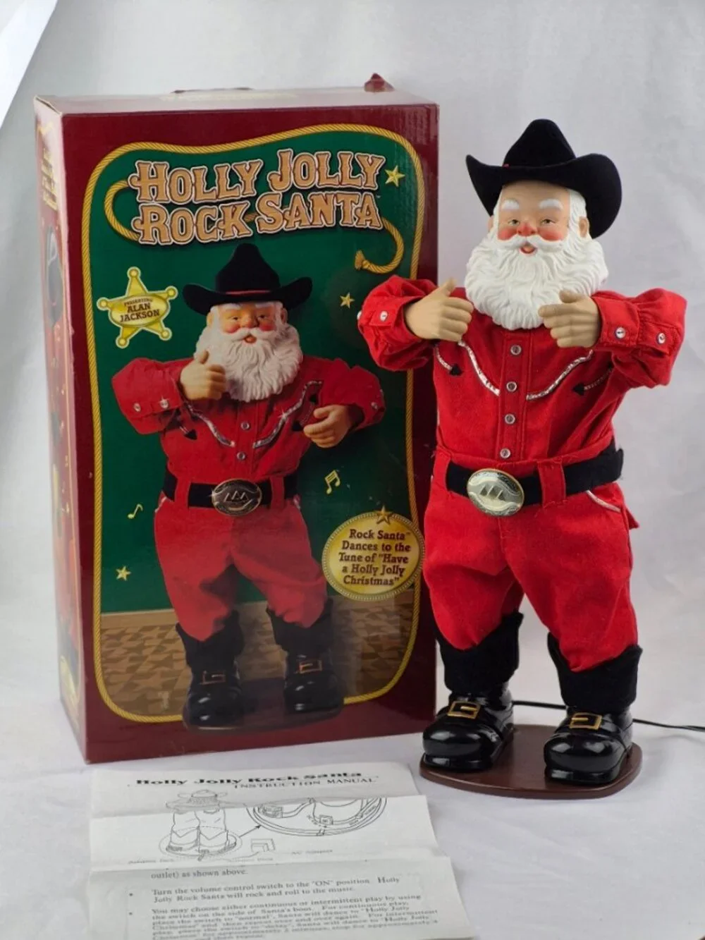 Holly Jolly Rock Santa Alan Jackson Animated Dancing Cowboy 1999 Sings & Swings