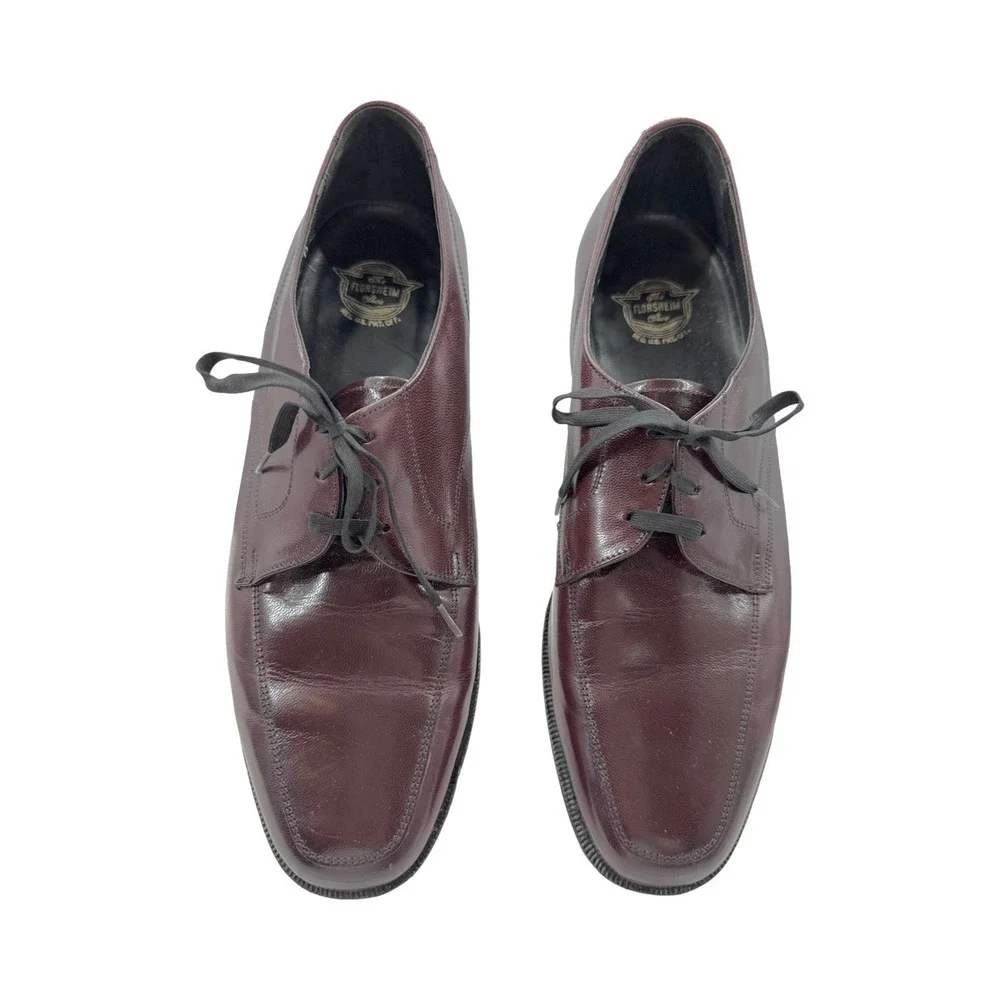Florsheim Burgundy Leather Apron Toe Dress‎ Shoes Size 8.5 Vintage Classic