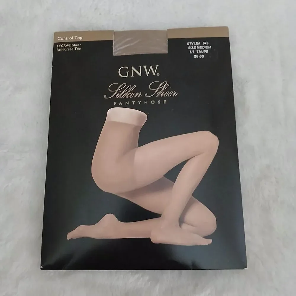 NEW Old Stock Vintage GNW Silken Sheer Control Top Pantyhose in LT Taupe M