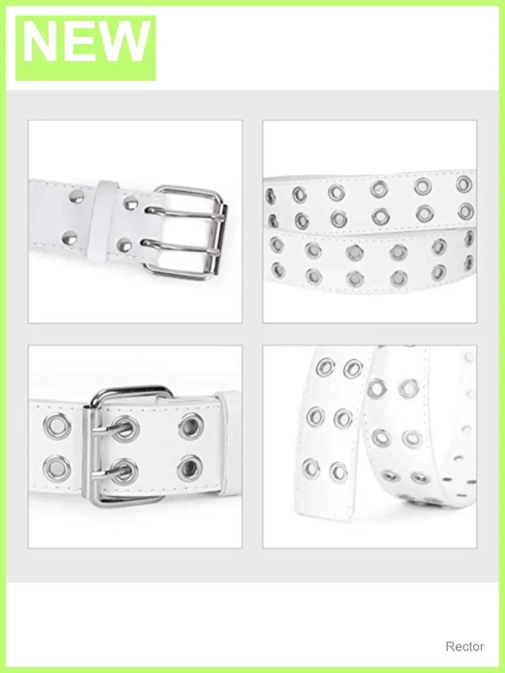 Double Grommet PU Leather Punk Belt for Women Men Jeans 1.5 Wide Adjustable
