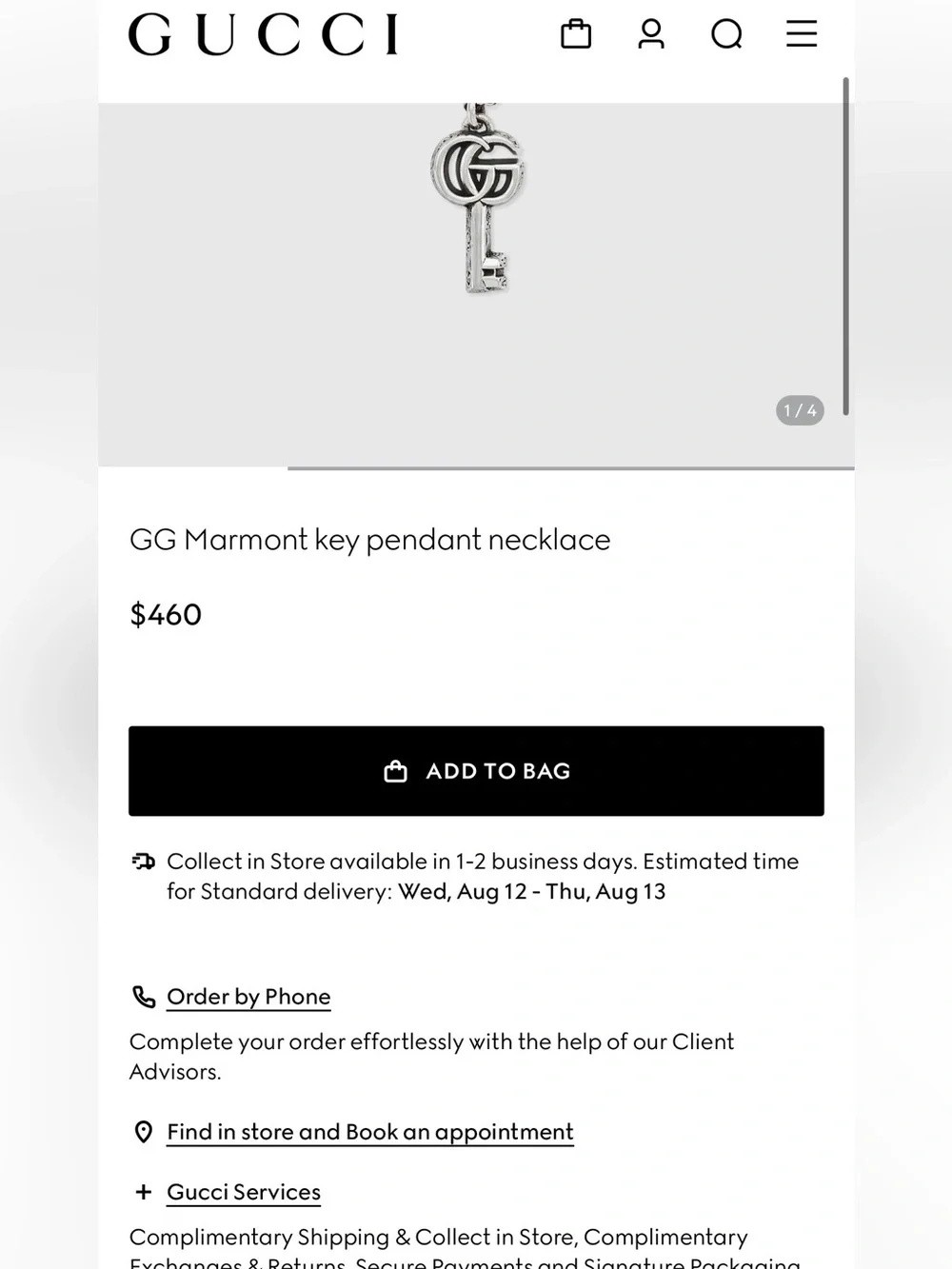 Gucci key pendant