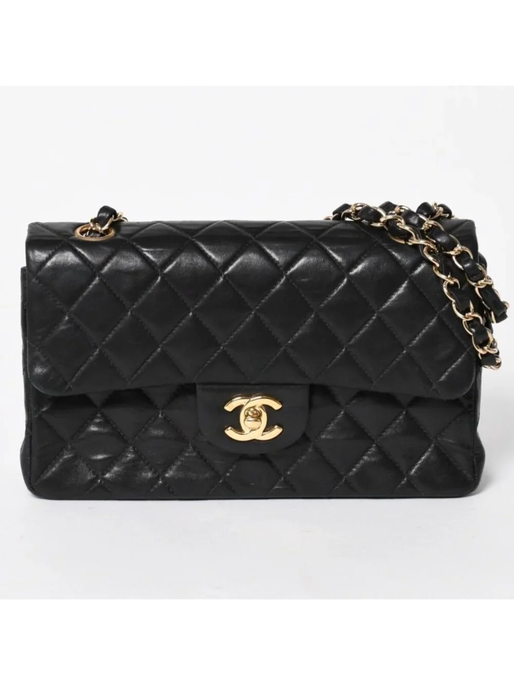 Chanel Quilted 23 Double Flap Chain Shoulder Bag CC Logo Lambskin Black