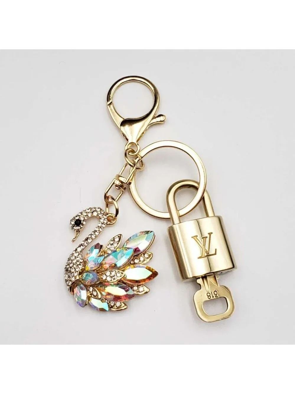 Authentic Louis Vuitton Padlock Gold 🔒 Key Set + Unbranded Swan Keychain Charm
