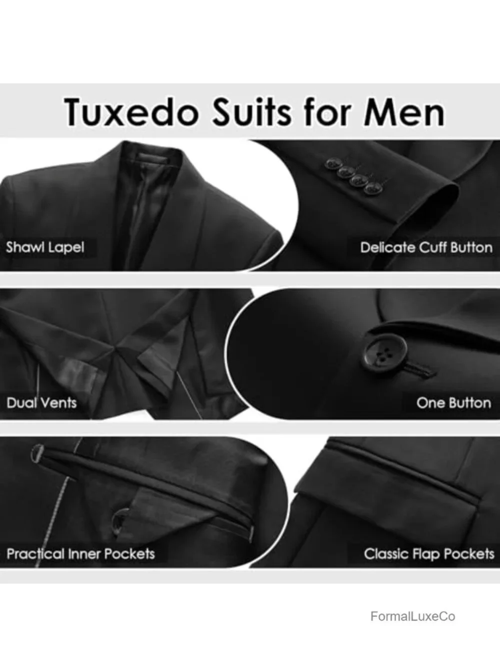 Men's 3-Piece Tuxedo Suit Shawl Lapel Double-Breasted Vest Formal Wedding Prom