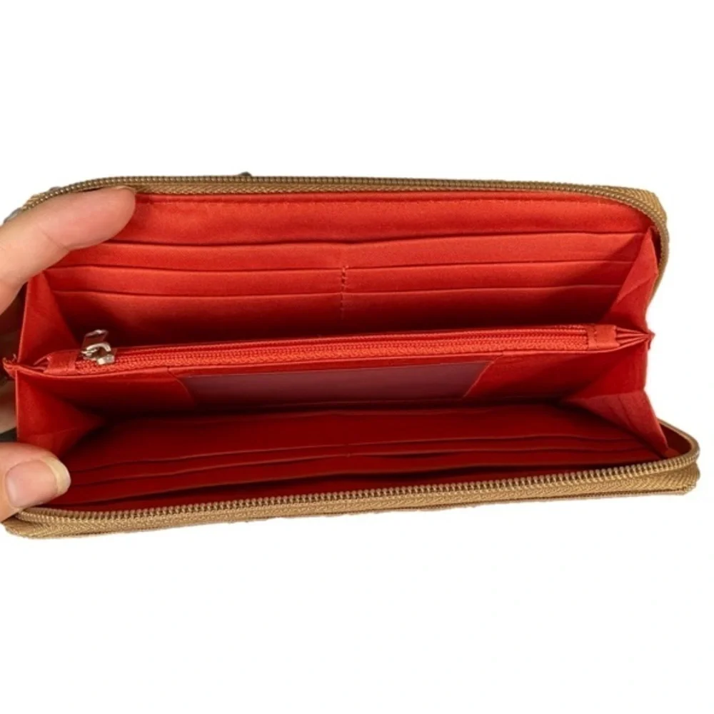 TRAVELON Wallet RFID Blocking Zip Around Multi Pocket Tan/Orange NWOT